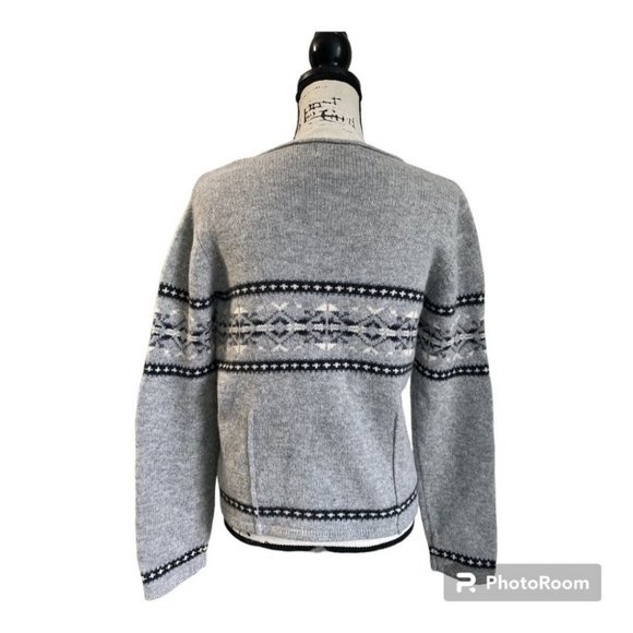 VTG Eddie Bauer Lambswool Sweater M Gray Black Fair Isle Nordic Fisherman Knit - Picture 9 of 13